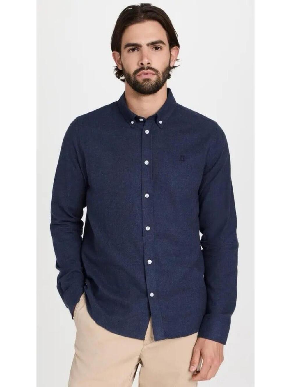 NWT LES DEUX Desert Reg Shirt Navy Blue 100% Cotton Flannel Button Down Men's S